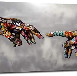 ARS® Classic Street Art Banksy Graffiti Paintings Canvas Wall Art Adam Hand of God Pop Art Prints Posters, 32x48in - Image 3
