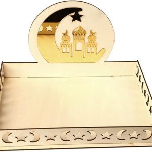 ARS® Ramadan Wood Tray Moon Wooden Star Tableware Eid Mubarak Party Serving Tableware for Breakfast Dinner Dessert Pastry Display Holder Decoration Ornament - Image 3