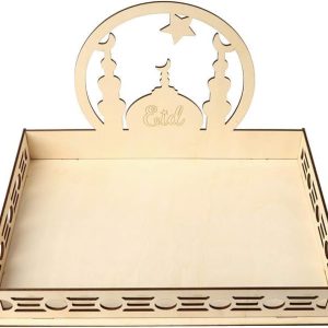 ARS® Ramadan Wood Tray Moon Wooden Star Tableware Eid Mubarak Party Serving Tableware for Breakfast Dinner Dessert Pastry Display Holder Decoration Ornament - Image 5