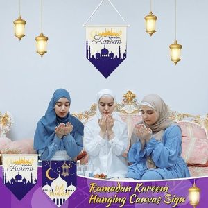 ARS® 2 Pieces Ramadan Kareem Hanging Canvas Sign Eid Mubarak Hanging Canvas Sign Ramadan hanging sign Eid Mubarak sign for Ramadan Kareem Eid Mubarak Home Decor Party Supplies - Image 3