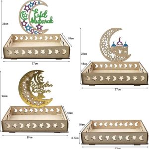 ARS® Ramadan Wood Tray Moon Wooden Star Tableware Eid Mubarak Party Serving Tableware for Breakfast Dinner Dessert Pastry Display Holder Decoration Ornament - Image 5