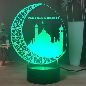 ARS® Ramadan 3D Night Light Mubarak Islam Muslim Church Desk Lamp 16 Colors Change Decoration Light Remote Control LED Night Lamp for Bedroom Living Room Eid al-Fitr Party Light (Moon) - Image 5