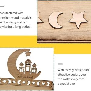 ARS® Ramadan Wood Tray Moon Wooden Star Tableware Eid Mubarak Party Serving Tableware for Breakfast Dinner Dessert Pastry Display Holder Decoration Ornament - Image 6