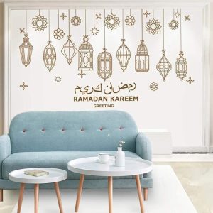 ARS® Islamic Muslim Wall Decor Stickers,Eid Mubarak Ramadan Glass Lantern Stickers Decals, Window Clings for Eid Ramadan Decorations, 90x30 cm - Image 3
