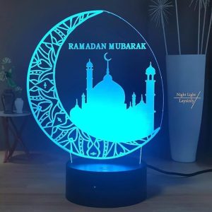 ARS® Ramadan 3D Night Light Mubarak Islam Muslim Church Desk Lamp 16 Colors Change Decoration Light Remote Control LED Night Lamp for Bedroom Living Room Eid al-Fitr Party Light (Moon) - Image 3