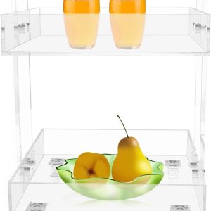 ARS® Clear Acrylic 2-Tier Storage Rolling Cart, Mobile Bar Cart with Wheels – Multi-Tier Transparent Organizer for Home, Kitchen, Office & Entertaining - Image 3
