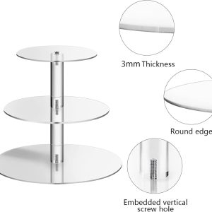 ARS® Acrylic Cupcake Stand, 3 Tiers Round Cupcake Stand Clear Dessert Tower Holder Display Tea Serving Platter Candy Bar Party Macaron Display Rack for Wedding, Party, Baby Shower, Clear - Image 5