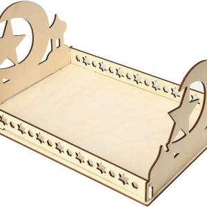 ARS® Ramadan Wood Tray Moon Wooden Star Tableware Eid Mubarak Party Serving Tableware for Breakfast Dinner Dessert Pastry Display Holder Decoration Ornament (C) - Image 6