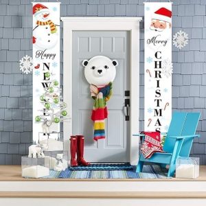 ARS® Merry Christmas Banners, Happy New Year Christmas Decorations, White Xmas Decoration Porch Sign for Holiday Home Indoor Outdoor Porch Wall Christmas Party Decoration, 180x30x0.01 cm - Image 4
