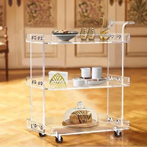 ARS® Clear Acrylic 3-Tier Storage Rolling Cart, Mobile Bar Cart with Wheels – Multi-Tier Transparent Organizer for Home, Kitchen, Office & Entertaining - Image 3