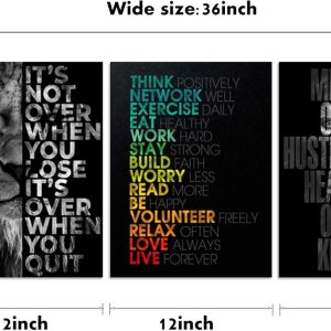 ARS® Motivational Office Wall Art Inspirational Canvas Wall Art Hustle Posters Wall Decor Entrepreneur Quote Wall Paintings Picture 3 Pieces Artwork for Bedroom Home Decor Wooden Framed (36" Wx16" H) - Image 3