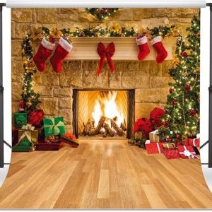 ARS® Merry Christmas Backdrop Tree Sock Gift Family Party Decorations Backdrops Happy New Year Xmas Fireplace Theme Photography Background Pictures Banner Studio Decor Booth Props 11-209, 4x6FT - Image 4