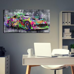 ARS® Graffiti Car Wall-Decor - Banksy Canvas Wall Art for Bedroom - Teen Boy Room Decor Ready to Hang Size 40" x 20" - Image 8