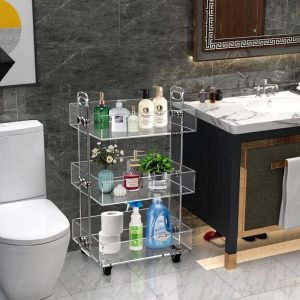ARS® Clear Acrylic 3-Tier Storage Rolling Cart, Mobile Bar Cart with Wheels – Multi-Tier Transparent Organizer for Home, Kitchen, Office & Entertaining - Image 5
