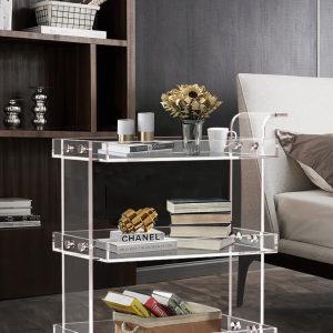 ARS® Clear Acrylic 3-Tier Storage Rolling Cart, Mobile Bar Cart with Wheels – Multi-Tier Transparent Organizer for Home, Kitchen, Office & Entertaining - Image 4