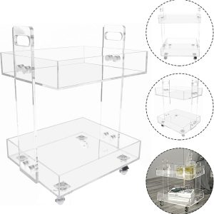 ARS® Clear Acrylic 2-Tier Storage Rolling Cart, Mobile Bar Cart with Wheels – Multi-Tier Transparent Organizer for Home, Kitchen, Office & Entertaining - Image 6