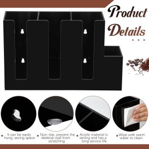 ARS® Compartments Acrylic Coffee Cup and Lid Storage Organizer Holder Disposable Paper Cup Dispenser Organizer Plastic Lid Holder Accessories for Kitchen Bar Shop Party Supplies(Black) - Image 6