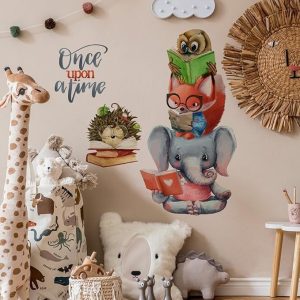 ARS® Once Upon a Time Reading Animals Wall Decals Stickers, Motivational Fox Elephant Owl Hedgehog Reading Books Nursery Decoration Classroom Bedroom Art, Kids Toddlers Study Room Library Decor - Image 6