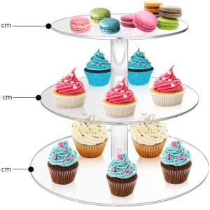 ARS® Acrylic Cupcake Stand, 3 Tiers Round Cupcake Stand Clear Dessert Tower Holder Display Tea Serving Platter Candy Bar Party Macaron Display Rack for Wedding, Party, Baby Shower, Clear - Image 3