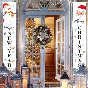 ARS® Merry Christmas Banners, Happy New Year Christmas Decorations, White Xmas Decoration Porch Sign for Holiday Home Indoor Outdoor Porch Wall Christmas Party Decoration, 180x30x0.01 cm - Image 3