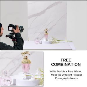 ARS® 2 Marble 24x24in Photography Backdrop Boards with 2 PCS Bracket for Flat Lay or Food Photography Background Marble and White Backdrop Photo Table Backdrop - Image 7