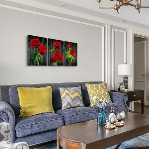 ARS® Canvas Wall Art For Bedroom Family Decor Living Room Modern Decorations Bathroom Dormitory Painting Kitchen Red Roses Pictures Artwork Home Decoration 3 Pieces - Image 4