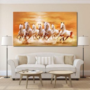ARS® Seven Running White Horse Animals Home Decor Paintings On Canvas Posters And Prints Modern Wall Picture For Living Room (Frame) 50 x 90 CM - Image 4