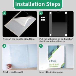 ARS® Acrylic Sign Holder 210 x 297mm Wall Mount, A4 Display Holder with Adhesive Tape Wall Mount Clear Photo Frames Paper Document Holder for Home, Office, Store, Restaurant (3 Pack) - Image 6