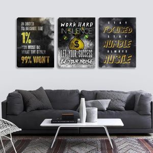 ARS® Motivational Canvas Wall Art Inspirational Entrepreneur Hustle Poster Prints Art Office Decor Work Hard Quotes Poster Pictures Framed Artwork Decor for Office Workplace Living Room(60''Wx 28''H) - Image 3