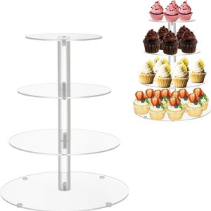 ARS® Acrylic Cupcake Stand, BetterJonny 4 Tier Transparent Round Dessert Tower Holder with Base Clear Cake Stand Display Tea Party Serving Platter for Wedding Party - Image 5