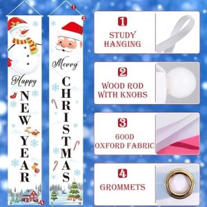 ARS® Merry Christmas Banners, Happy New Year Christmas Decorations, White Xmas Decoration Porch Sign for Holiday Home Indoor Outdoor Porch Wall Christmas Party Decoration, 180x30x0.01 cm - Image 5