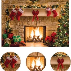 ARS® Merry Christmas Backdrop Tree Sock Gift Family Party Decorations Backdrops Happy New Year Xmas Fireplace Theme Photography Background Pictures Banner Studio Decor Booth Props 11-209, 4x6FT - Image 3