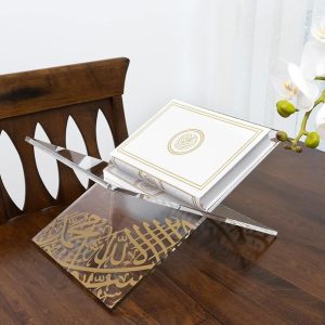 ARS® Acrylic Book Stand Acrylic Glass Holy Quran Stand | Transparent Rehal Stand with Arabic Golden Calligraphy | Modern Quran Holder | Elegant Design | Islamic Gift Gift for Ramadan, Eid, Birthdays - Image 4