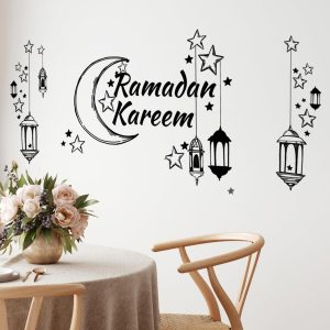 ARS® Ramadan Wall Stickers Decoration Eid Mubarak Decor Ramadan Kareem Stickers Wall Art Decals Moon Star Lantern Window Clings Wallpaper - Image 5