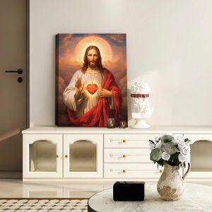 ARS® Framed Sacred Heart of Jesus Picture Wall Art Divine Mercy Picture Canvas Wall Decor Christ Jesus Portrait Poster Prints Christian Religious Artwork for Living Room Bedroom (15x19inch) - Image 4