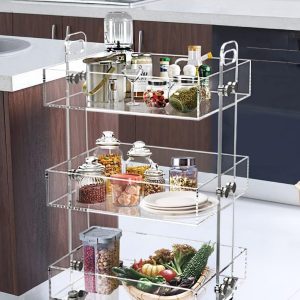 ARS® Clear Acrylic 3-Tier Storage Rolling Cart, Mobile Bar Cart with Wheels – Multi-Tier Transparent Organizer for Home, Kitchen, Office & Entertaining - Image 6