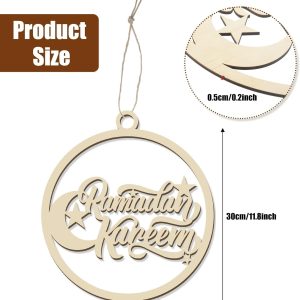 ARS® Eid Mubarak Decoration Wooden Ramadan Kareem Door Sign Round Al Fitr Hollow Wood Hanging Islam Wall Pendant for Muslim Home Room Happy Party Supplies - Image 3