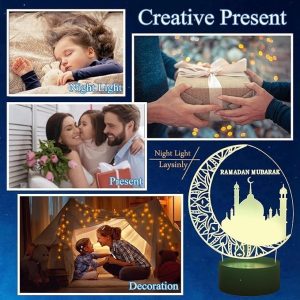 ARS® Ramadan 3D Night Light Mubarak Islam Muslim Church Desk Lamp 16 Colors Change Decoration Light Remote Control LED Night Lamp for Bedroom Living Room Eid al-Fitr Party Light (Moon) - Image 4