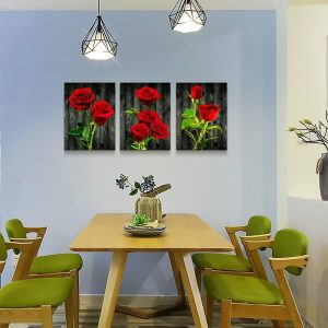 ARS® Canvas Wall Art For Bedroom Family Decor Living Room Modern Decorations Bathroom Dormitory Painting Kitchen Red Roses Pictures Artwork Home Decoration 3 Pieces - Image 5
