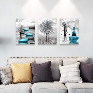 ARS® Canvas Wall Art for Living Room Wall Decor for Bedroom Bathroom Black and White Paintings Modern 3 Piece Framed Canvas Art Prints Inspirational Abstract Blue Pictures Home Decorations 12x16inches - Image 4