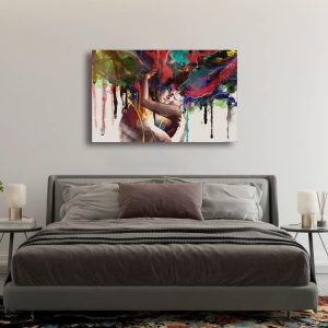 ARS® Colorful Abstract Pop Art Women and Men Banksy Graffiti Paintings Wall Art Canvas Prints Posters Couple Huging Wall Decor Pictures For Living Room Home Office Decor Framed (90x110cm) - Image 3