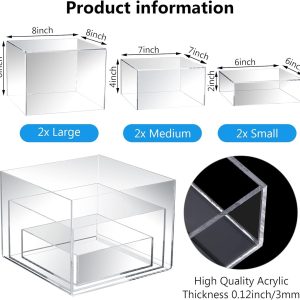 ARS® 6 Pcs Buffet Risers, Food Risers for Buffet Table, Display Stand for Catering Dessert Collectibles Jewelry Figures Show, 5 Sided Acrylic Cube Display Organizer Nesting Risers(Clear) - Image 3