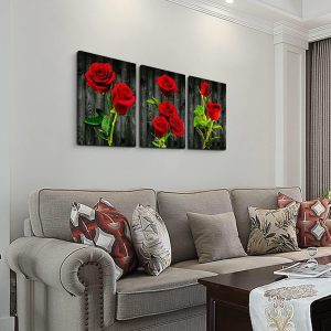 ARS® Canvas Wall Art For Bedroom Family Decor Living Room Modern Decorations Bathroom Dormitory Painting Kitchen Red Roses Pictures Artwork Home Decoration 3 Pieces - Image 3