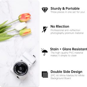 ARS® 2 Marble 24x24in Photography Backdrop Boards with 2 PCS Bracket for Flat Lay or Food Photography Background Marble and White Backdrop Photo Table Backdrop - Image 6