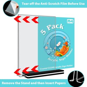ARS® Acrylic Sign Holder A4 Poster Menu Holder Double Sided Display Stands for Restaurant, Hotel, Promotions, Photo, Documents & More (A4 5 Pack) - Image 6