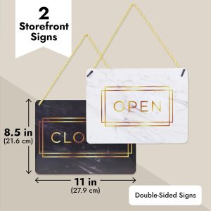 ARS® Double Sided Open and Closed Sign for Businesses, Marble Print -22x29 cm Hanging Sign for Coffee Bar Shop Door Window (2 Pack) - Image 3