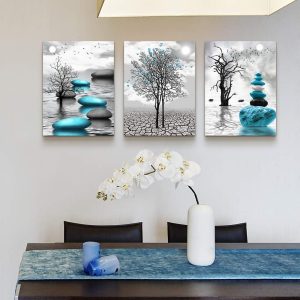 ARS® Canvas Wall Art for Living Room Wall Decor for Bedroom Bathroom Black and White Paintings Modern 3 Piece Framed Canvas Art Prints Inspirational Abstract Blue Pictures Home Decorations 12x16inches - Image 3