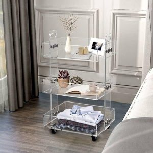 ARS® Clear Acrylic 3-Tier Storage Rolling Cart, Mobile Bar Cart with Wheels – Multi-Tier Transparent Organizer for Home, Kitchen, Office & Entertaining - Image 4