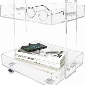 ARS® Clear Acrylic 2-Tier Storage Rolling Cart, Mobile Bar Cart with Wheels – Multi-Tier Transparent Organizer for Home, Kitchen, Office & Entertaining - Image 7