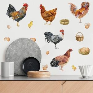 ARS® Farm Chicken Roosters Wall Decals Stickers, Farmhouse Dutch Bantam Rooster Cornish Hen Decorations Bedroom Art, Eggs Home Dining Room Kitchen Decor - Image 3